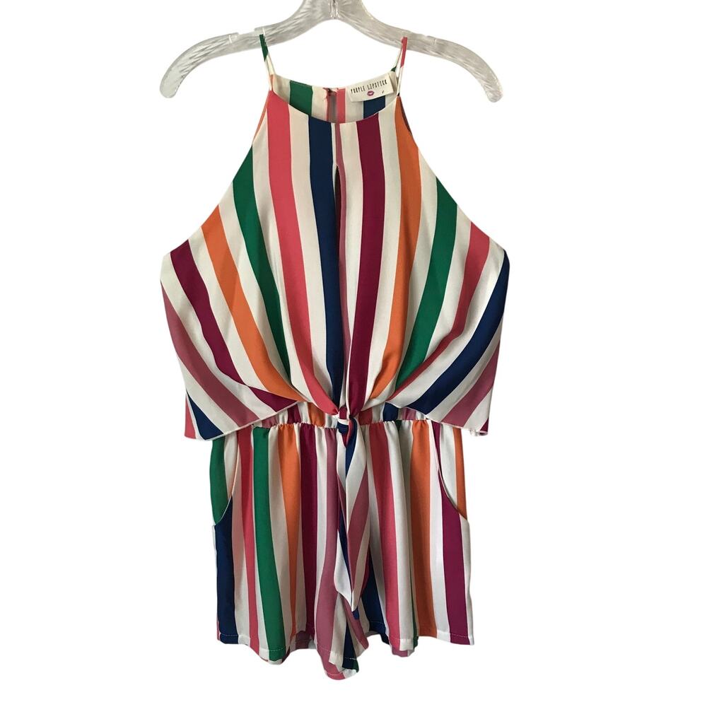 Purple Lipstick Romper Jumper Large Womens Stripe Rainbow Summer Vacation L